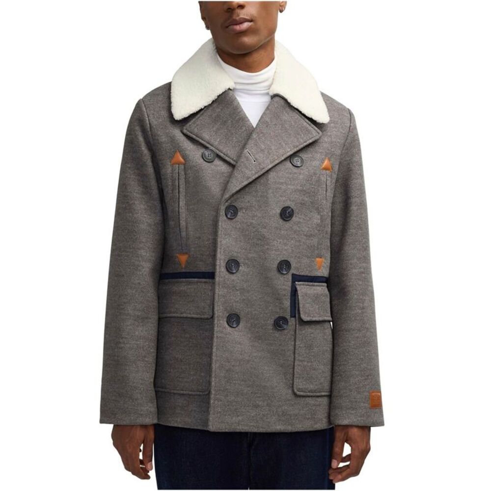 Scotch & Soda Mens Contrast Detail and Removable Collar Pea Coat, NWT